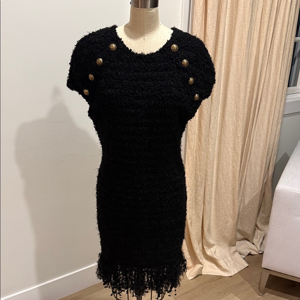 Balmain Elegant Black Dress with Gold Button Accents